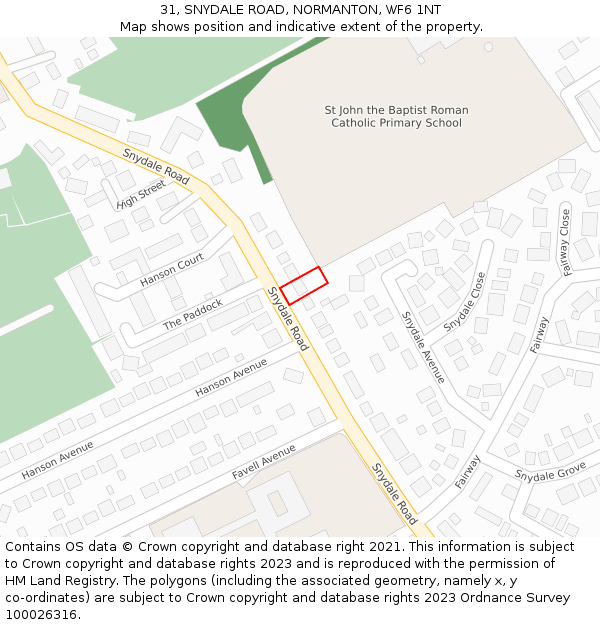 31, SNYDALE ROAD, NORMANTON, WF6 1NT: Location map and indicative extent of plot