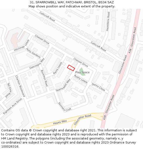 31, SPARROWBILL WAY, PATCHWAY, BRISTOL, BS34 5AZ: Location map and indicative extent of plot