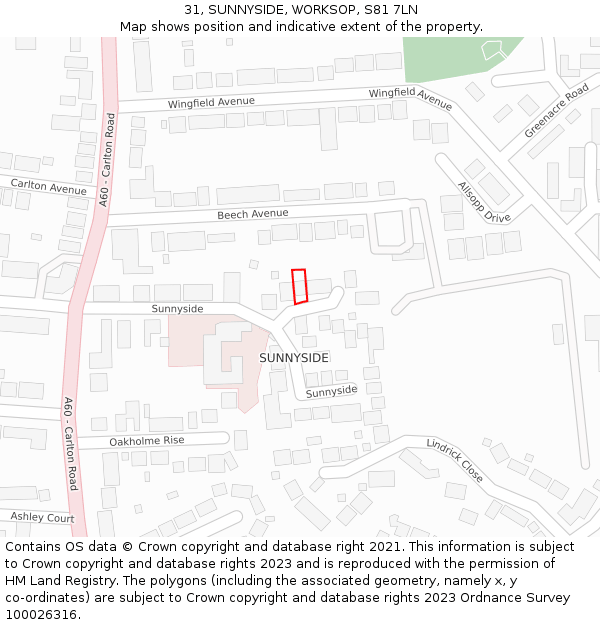 31, SUNNYSIDE, WORKSOP, S81 7LN: Location map and indicative extent of plot