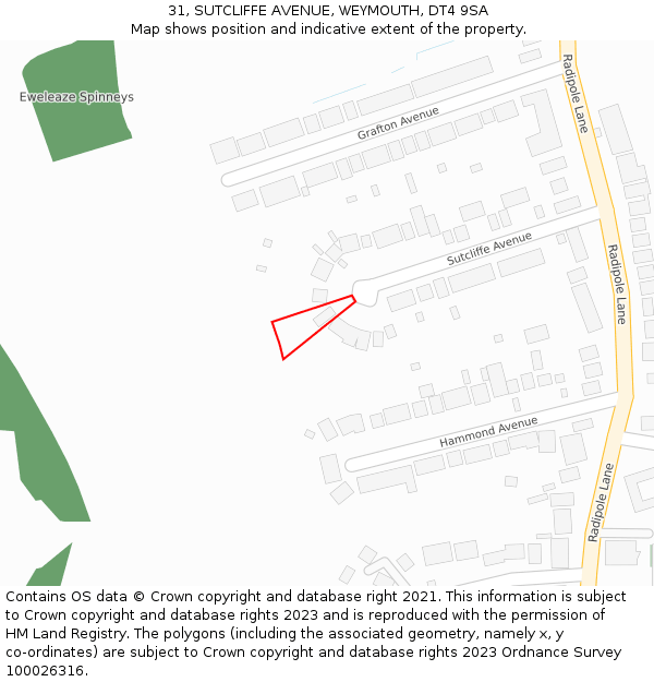 31, SUTCLIFFE AVENUE, WEYMOUTH, DT4 9SA: Location map and indicative extent of plot