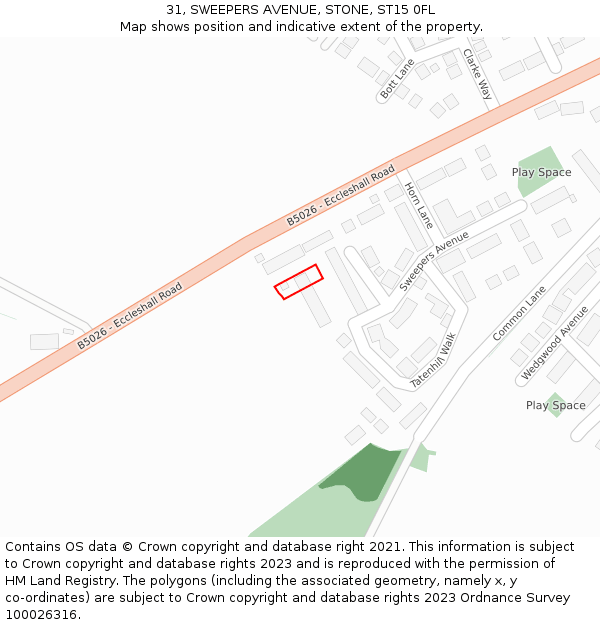 31, SWEEPERS AVENUE, STONE, ST15 0FL: Location map and indicative extent of plot