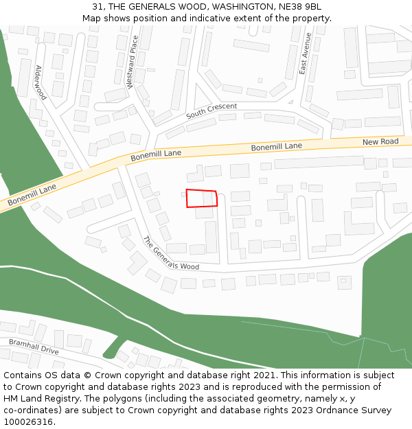 31, THE GENERALS WOOD, WASHINGTON, NE38 9BL: Location map and indicative extent of plot