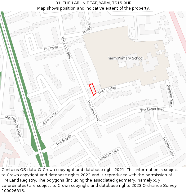 31, THE LARUN BEAT, YARM, TS15 9HP: Location map and indicative extent of plot