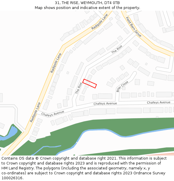 31, THE RISE, WEYMOUTH, DT4 0TB: Location map and indicative extent of plot