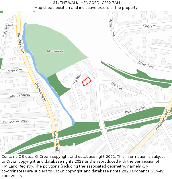 31, THE WALK, HENGOED, CF82 7AH: Location map and indicative extent of plot