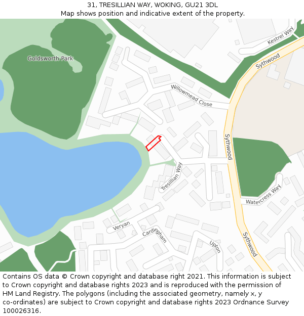 31, TRESILLIAN WAY, WOKING, GU21 3DL: Location map and indicative extent of plot