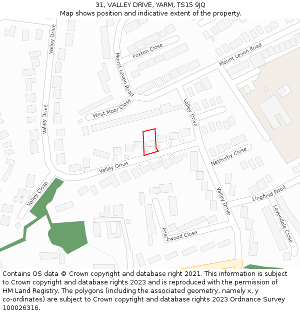 31, VALLEY DRIVE, YARM, TS15 9JQ: Location map and indicative extent of plot