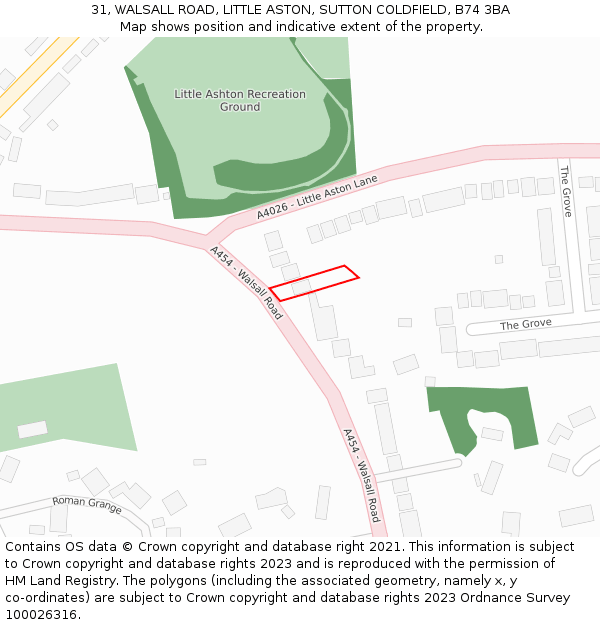 31, WALSALL ROAD, LITTLE ASTON, SUTTON COLDFIELD, B74 3BA: Location map and indicative extent of plot
