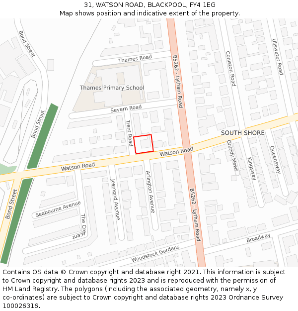 31, WATSON ROAD, BLACKPOOL, FY4 1EG: Location map and indicative extent of plot