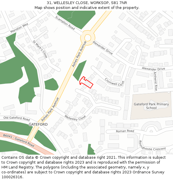 31, WELLESLEY CLOSE, WORKSOP, S81 7NR: Location map and indicative extent of plot