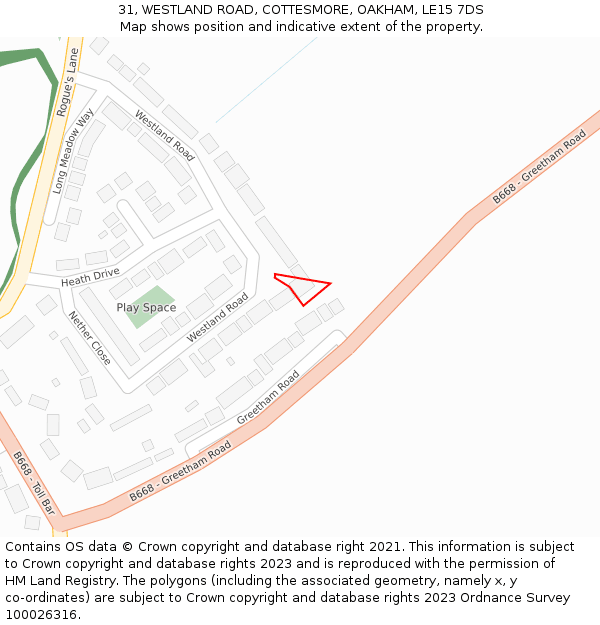 31, WESTLAND ROAD, COTTESMORE, OAKHAM, LE15 7DS: Location map and indicative extent of plot