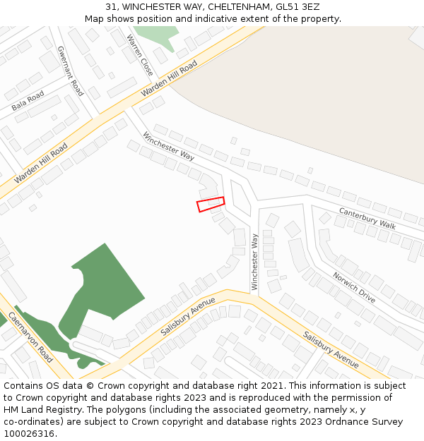 31, WINCHESTER WAY, CHELTENHAM, GL51 3EZ: Location map and indicative extent of plot