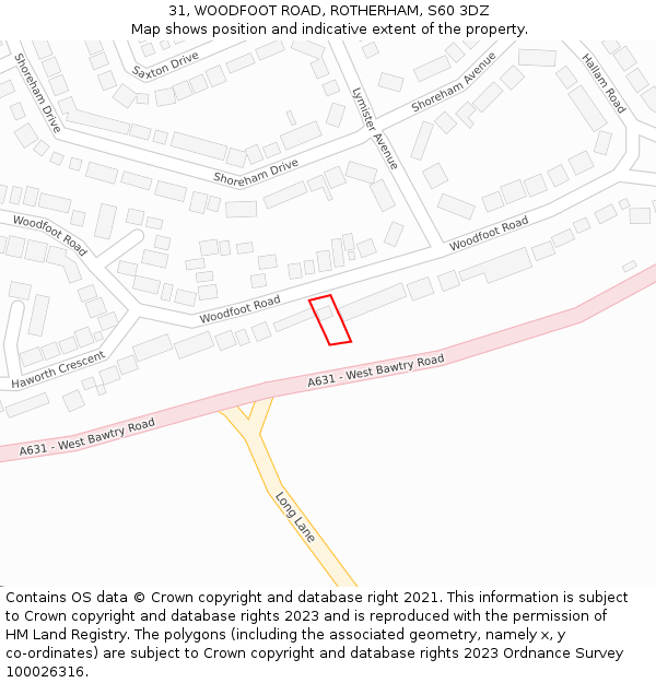 31, WOODFOOT ROAD, ROTHERHAM, S60 3DZ: Location map and indicative extent of plot