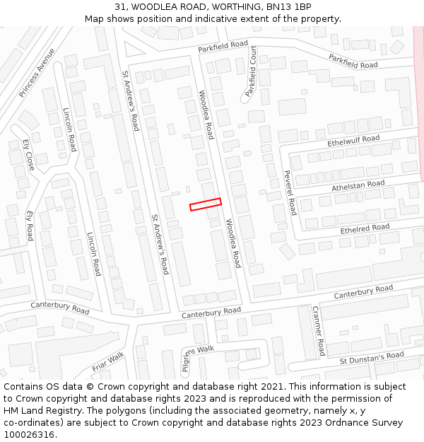 31, WOODLEA ROAD, WORTHING, BN13 1BP: Location map and indicative extent of plot