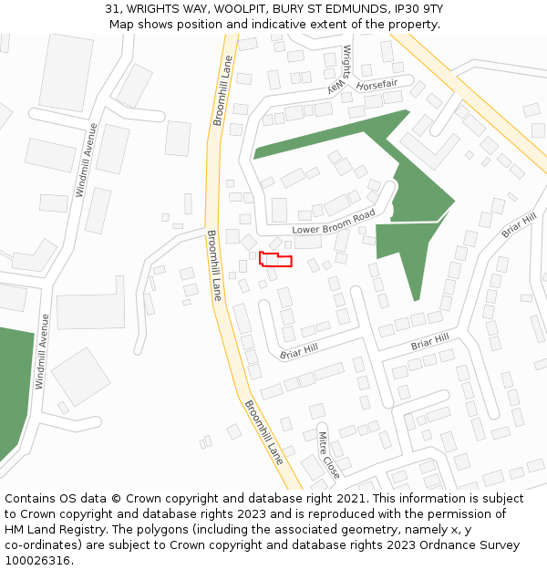 31, WRIGHTS WAY, WOOLPIT, BURY ST EDMUNDS, IP30 9TY: Location map and indicative extent of plot