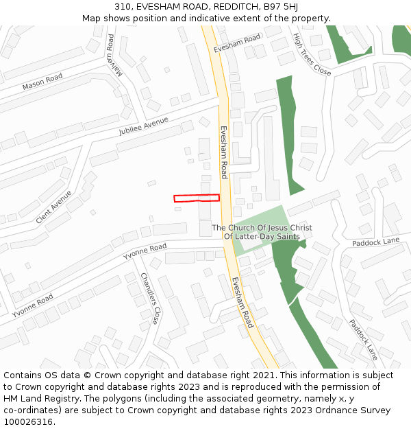 310, EVESHAM ROAD, REDDITCH, B97 5HJ: Location map and indicative extent of plot