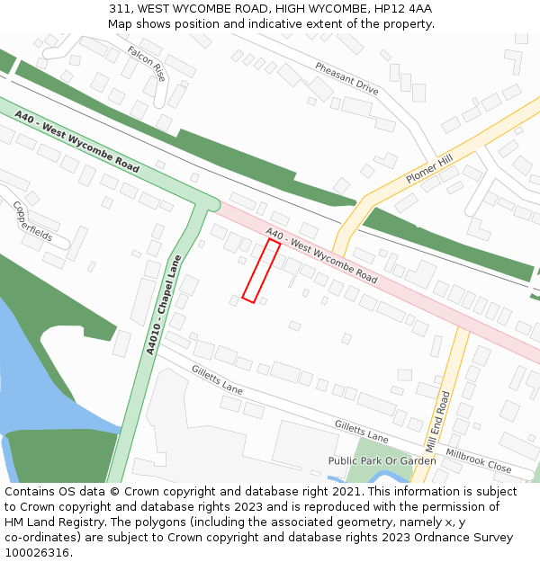 311, WEST WYCOMBE ROAD, HIGH WYCOMBE, HP12 4AA: Location map and indicative extent of plot