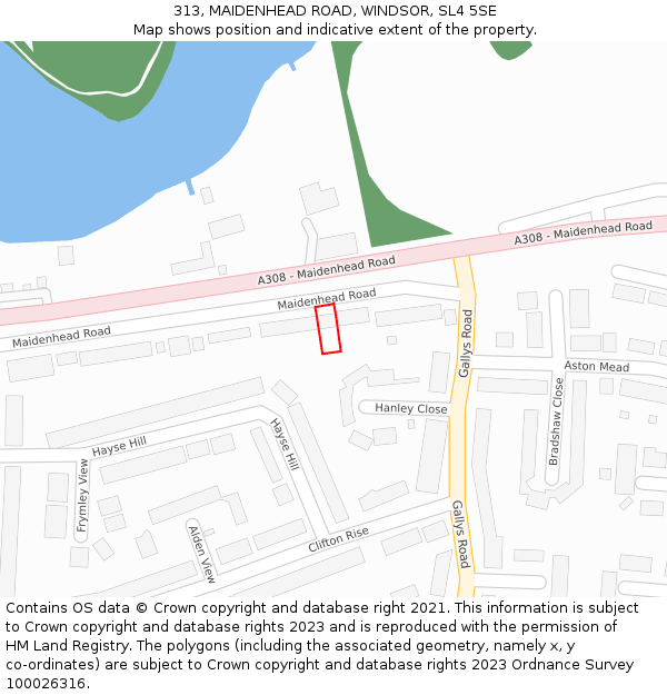 313, MAIDENHEAD ROAD, WINDSOR, SL4 5SE: Location map and indicative extent of plot