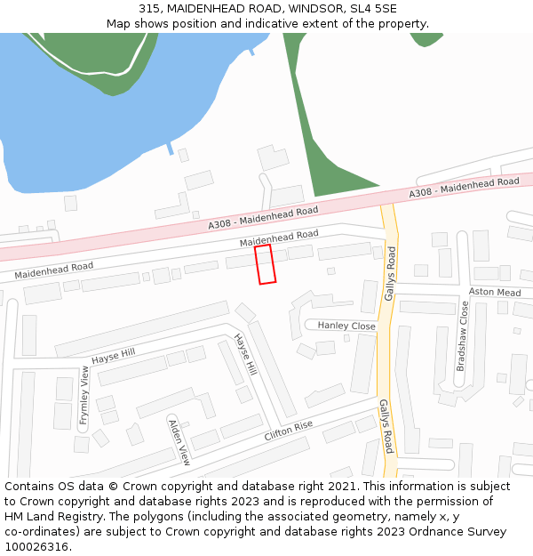 315, MAIDENHEAD ROAD, WINDSOR, SL4 5SE: Location map and indicative extent of plot