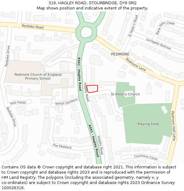 319, HAGLEY ROAD, STOURBRIDGE, DY9 0RQ: Location map and indicative extent of plot