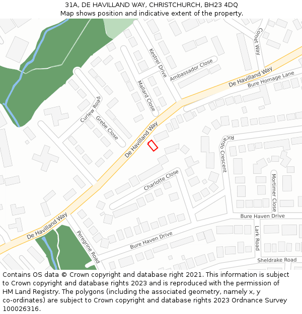 31A, DE HAVILLAND WAY, CHRISTCHURCH, BH23 4DQ: Location map and indicative extent of plot