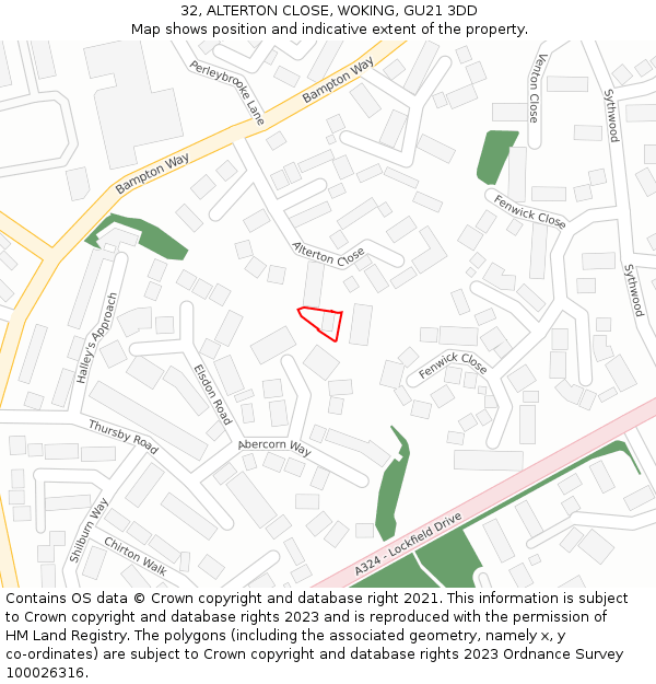 32, ALTERTON CLOSE, WOKING, GU21 3DD: Location map and indicative extent of plot