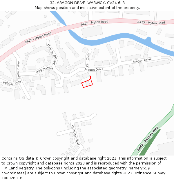 32, ARAGON DRIVE, WARWICK, CV34 6LR: Location map and indicative extent of plot