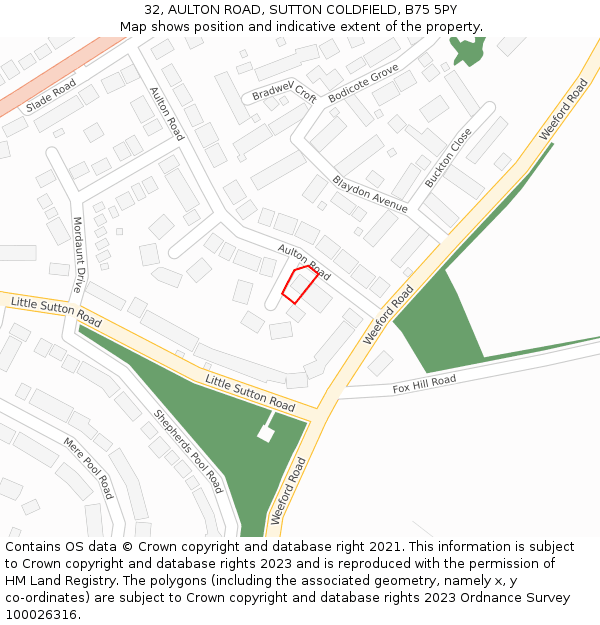 32, AULTON ROAD, SUTTON COLDFIELD, B75 5PY: Location map and indicative extent of plot