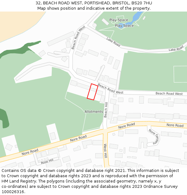 32, BEACH ROAD WEST, PORTISHEAD, BRISTOL, BS20 7HU: Location map and indicative extent of plot