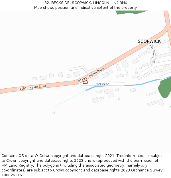 32, BECKSIDE, SCOPWICK, LINCOLN, LN4 3NX: Location map and indicative extent of plot