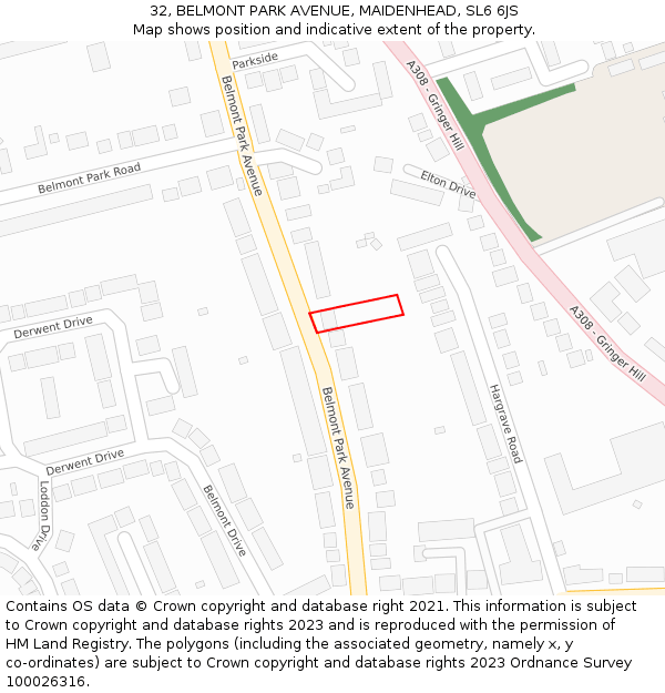 32, BELMONT PARK AVENUE, MAIDENHEAD, SL6 6JS: Location map and indicative extent of plot