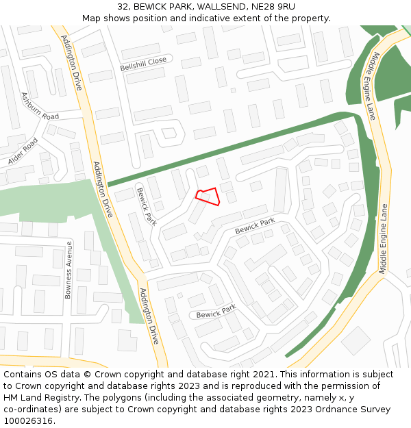 32, BEWICK PARK, WALLSEND, NE28 9RU: Location map and indicative extent of plot