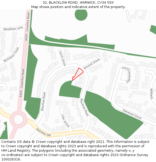 32, BLACKLOW ROAD, WARWICK, CV34 5SX: Location map and indicative extent of plot