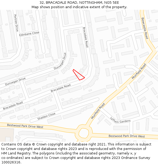 32, BRACADALE ROAD, NOTTINGHAM, NG5 5EE: Location map and indicative extent of plot