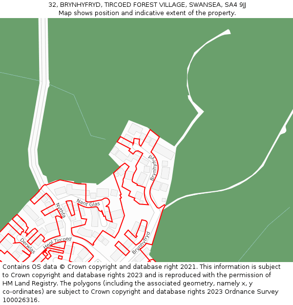 32, BRYNHYFRYD, TIRCOED FOREST VILLAGE, SWANSEA, SA4 9JJ: Location map and indicative extent of plot