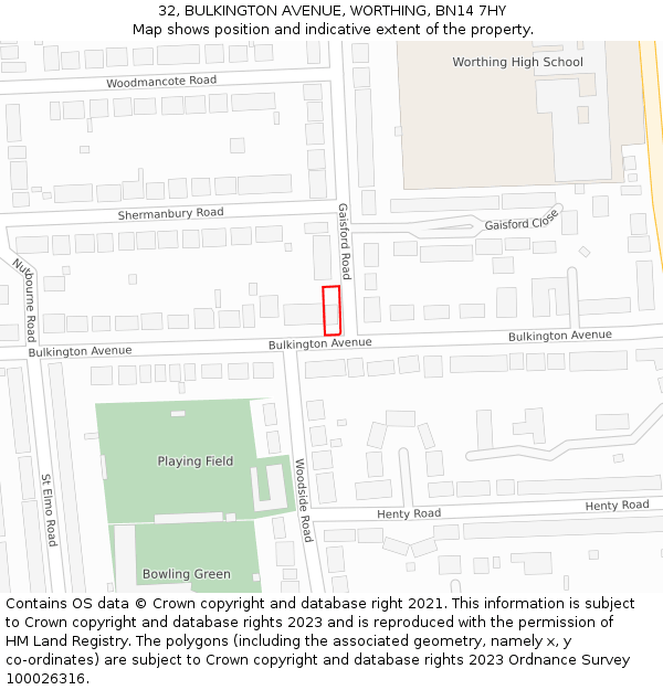 32, BULKINGTON AVENUE, WORTHING, BN14 7HY: Location map and indicative extent of plot