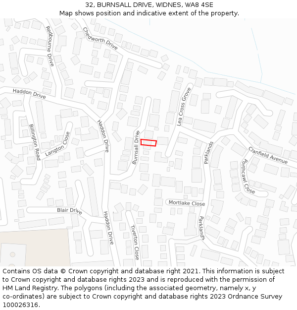 32, BURNSALL DRIVE, WIDNES, WA8 4SE: Location map and indicative extent of plot