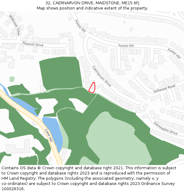 32, CAERNARVON DRIVE, MAIDSTONE, ME15 6FJ: Location map and indicative extent of plot