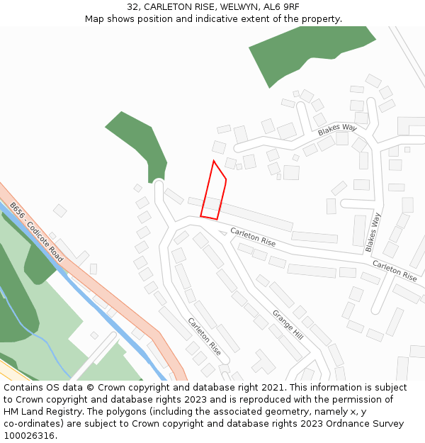 32, CARLETON RISE, WELWYN, AL6 9RF: Location map and indicative extent of plot