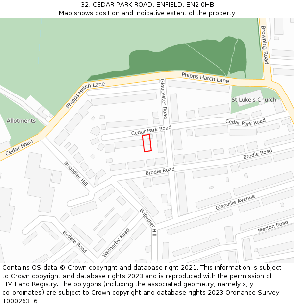 32, CEDAR PARK ROAD, ENFIELD, EN2 0HB: Location map and indicative extent of plot