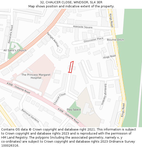 32, CHAUCER CLOSE, WINDSOR, SL4 3ER: Location map and indicative extent of plot