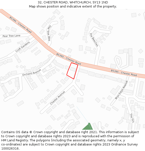 32, CHESTER ROAD, WHITCHURCH, SY13 1ND: Location map and indicative extent of plot