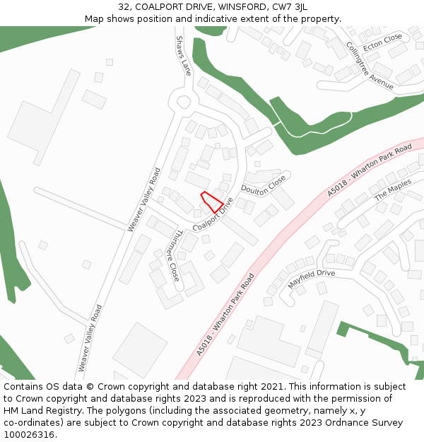 32, COALPORT DRIVE, WINSFORD, CW7 3JL: Location map and indicative extent of plot