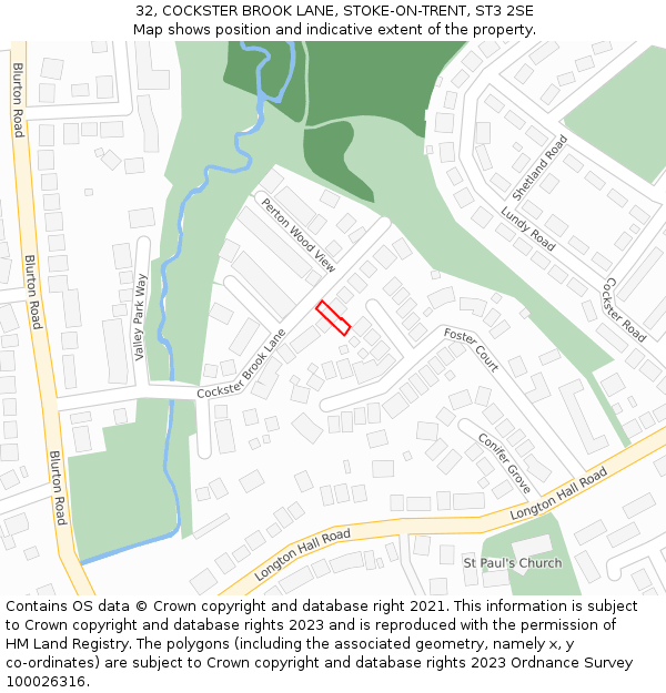 32, COCKSTER BROOK LANE, STOKE-ON-TRENT, ST3 2SE: Location map and indicative extent of plot