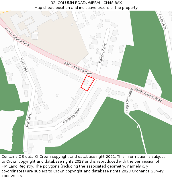 32, COLUMN ROAD, WIRRAL, CH48 8AX: Location map and indicative extent of plot