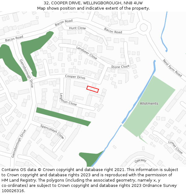 32, COOPER DRIVE, WELLINGBOROUGH, NN8 4UW: Location map and indicative extent of plot