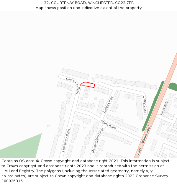 32, COURTENAY ROAD, WINCHESTER, SO23 7ER: Location map and indicative extent of plot