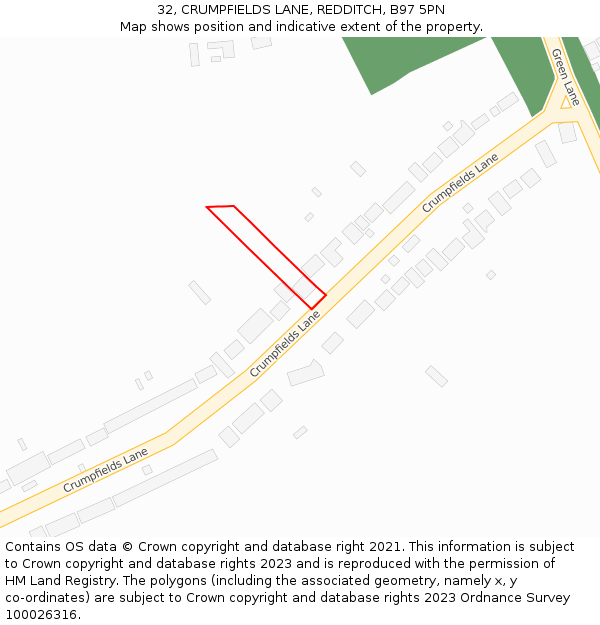 32, CRUMPFIELDS LANE, REDDITCH, B97 5PN: Location map and indicative extent of plot