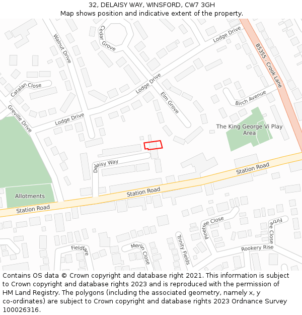 32, DELAISY WAY, WINSFORD, CW7 3GH: Location map and indicative extent of plot