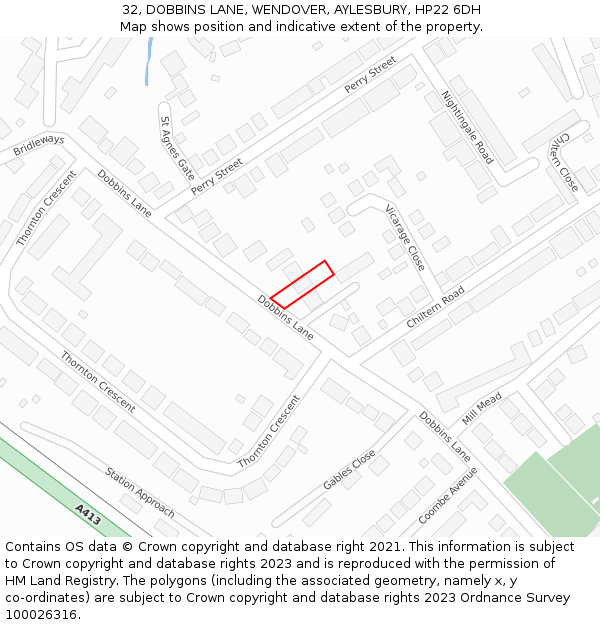 32, DOBBINS LANE, WENDOVER, AYLESBURY, HP22 6DH: Location map and indicative extent of plot